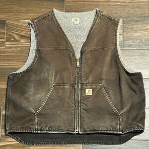 Carhartt Brown Sherpa-Lined Vest‎ Size 2XL Vintage